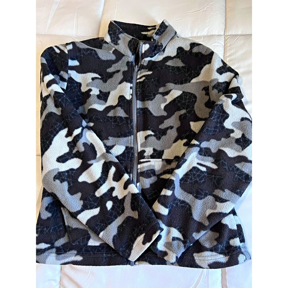 Eddie Bauer Unisex Kids L (14/16) Camo Fleece Jacket Full Zip Black Gray